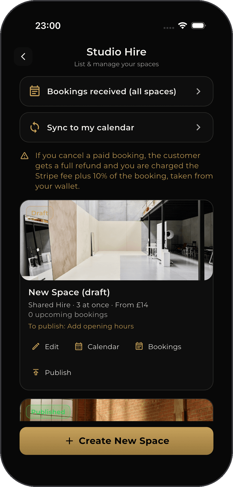 FDC One Studio Hire: list and manage your spaces